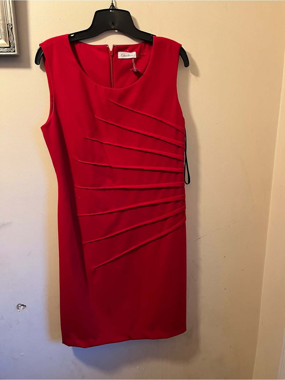 Calvin Klein Sleeveless Pleated Red Sheath Dress